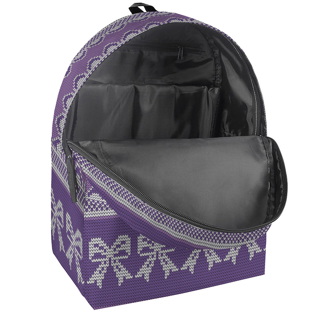 Purple Ribbon Knitted Pattern Print Backpack