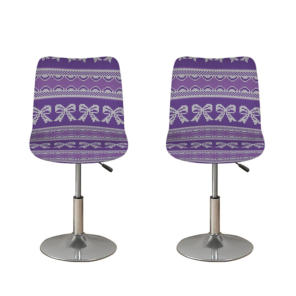Purple Ribbon Knitted Pattern Print Bar Stool Covers