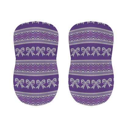 Purple Ribbon Knitted Pattern Print Bar Stool Covers