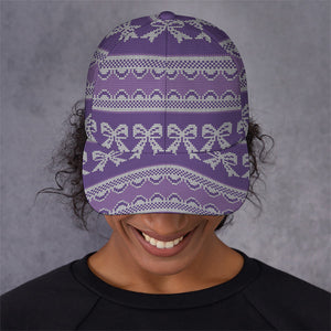 Purple Ribbon Knitted Pattern Print Baseball Cap