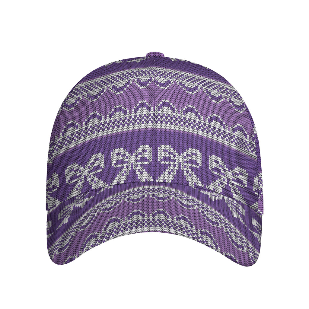 Purple Ribbon Knitted Pattern Print Baseball Cap