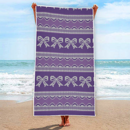Purple Ribbon Knitted Pattern Print Beach Towel