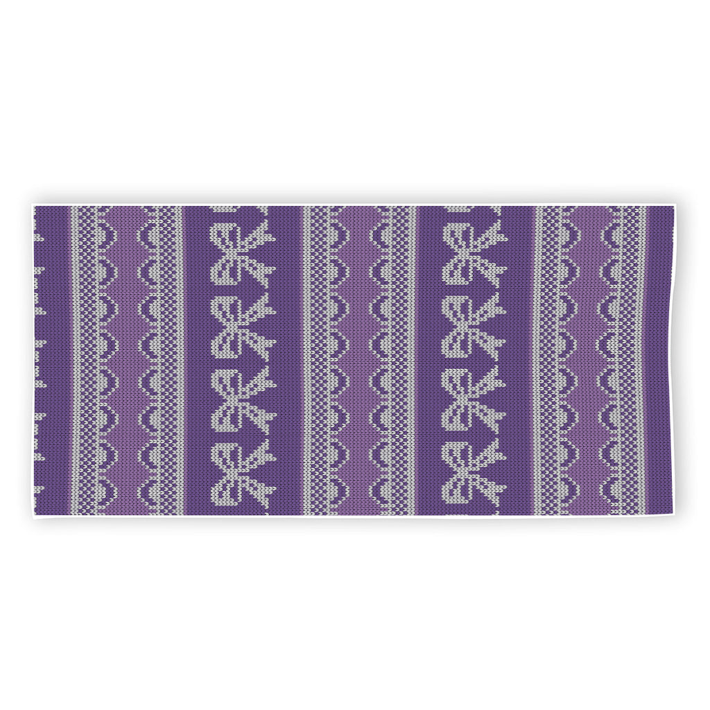Purple Ribbon Knitted Pattern Print Beach Towel