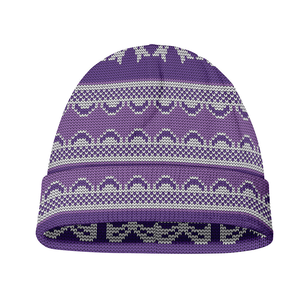 Purple Ribbon Knitted Pattern Print Beanie