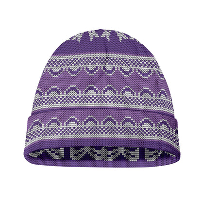 Purple Ribbon Knitted Pattern Print Beanie