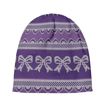 Purple Ribbon Knitted Pattern Print Beanie