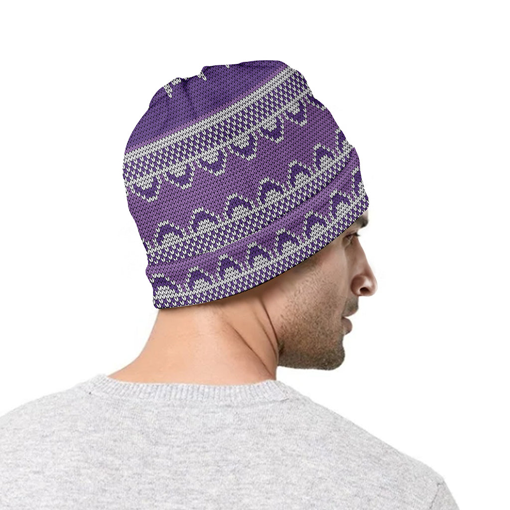 Purple Ribbon Knitted Pattern Print Beanie