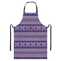 Purple Ribbon Knitted Pattern Print Bib Apron With Pocket