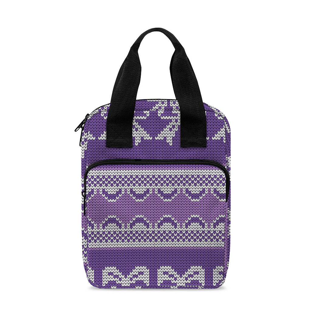 Purple Ribbon Knitted Pattern Print Bible Tote Bag