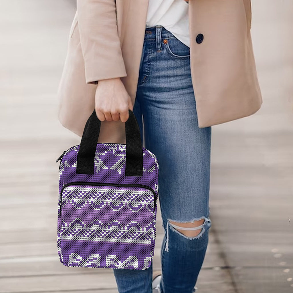 Purple Ribbon Knitted Pattern Print Bible Tote Bag