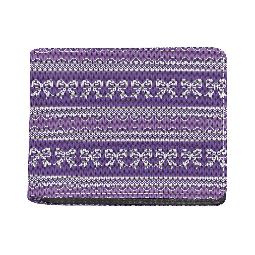 Purple Ribbon Knitted Pattern Print Bifold Wallet