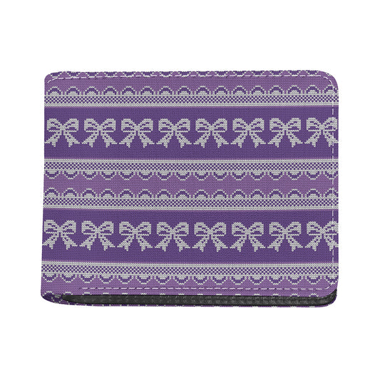 Purple Ribbon Knitted Pattern Print Bifold Wallet