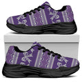 Purple Ribbon Knitted Pattern Print Black Chunky Shoes