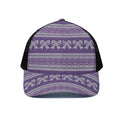 Purple Ribbon Knitted Pattern Print Black Mesh Trucker Hat