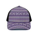 Purple Ribbon Knitted Pattern Print Black Mesh Trucker Cap
