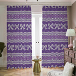 Purple Ribbon Knitted Pattern Print Blackout Pencil Pleat Curtains