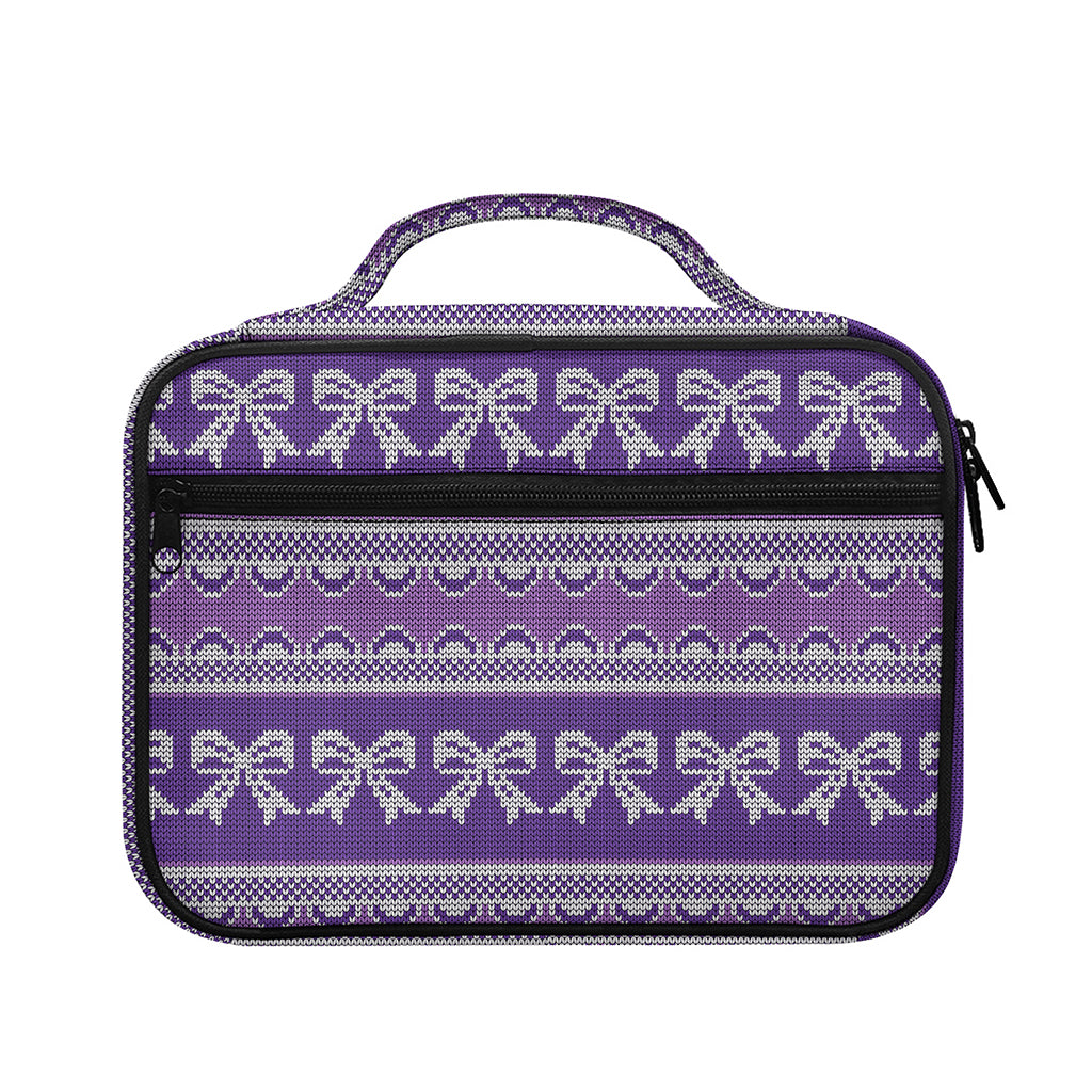 Purple Ribbon Knitted Pattern Print Briefcase Bible Bag