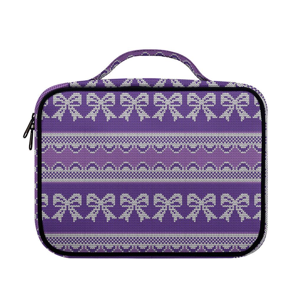 Purple Ribbon Knitted Pattern Print Briefcase Bible Bag