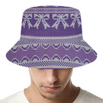 Purple Ribbon Knitted Pattern Print Bucket Hat