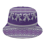 Purple Ribbon Knitted Pattern Print Bucket Hat