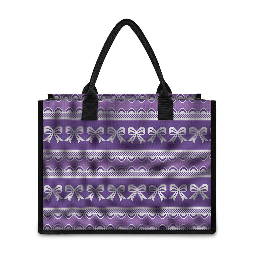 Purple Ribbon Knitted Pattern Print Canvas Tote Bag