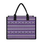 Purple Ribbon Knitted Pattern Print Canvas Tote Bag
