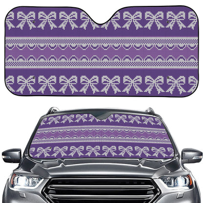 Purple Ribbon Knitted Pattern Print Car Windshield Sun Shade