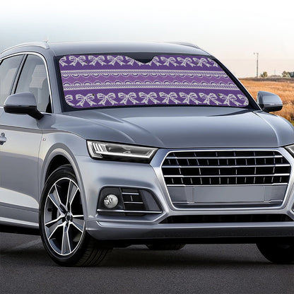 Purple Ribbon Knitted Pattern Print Car Windshield Sun Shade