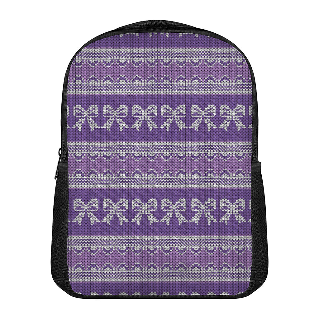 Purple Ribbon Knitted Pattern Print Casual Backpack