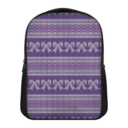 Purple Ribbon Knitted Pattern Print Casual Backpack