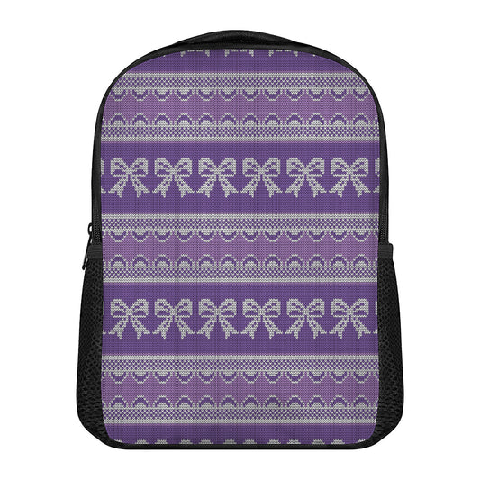 Purple Ribbon Knitted Pattern Print Casual Backpack