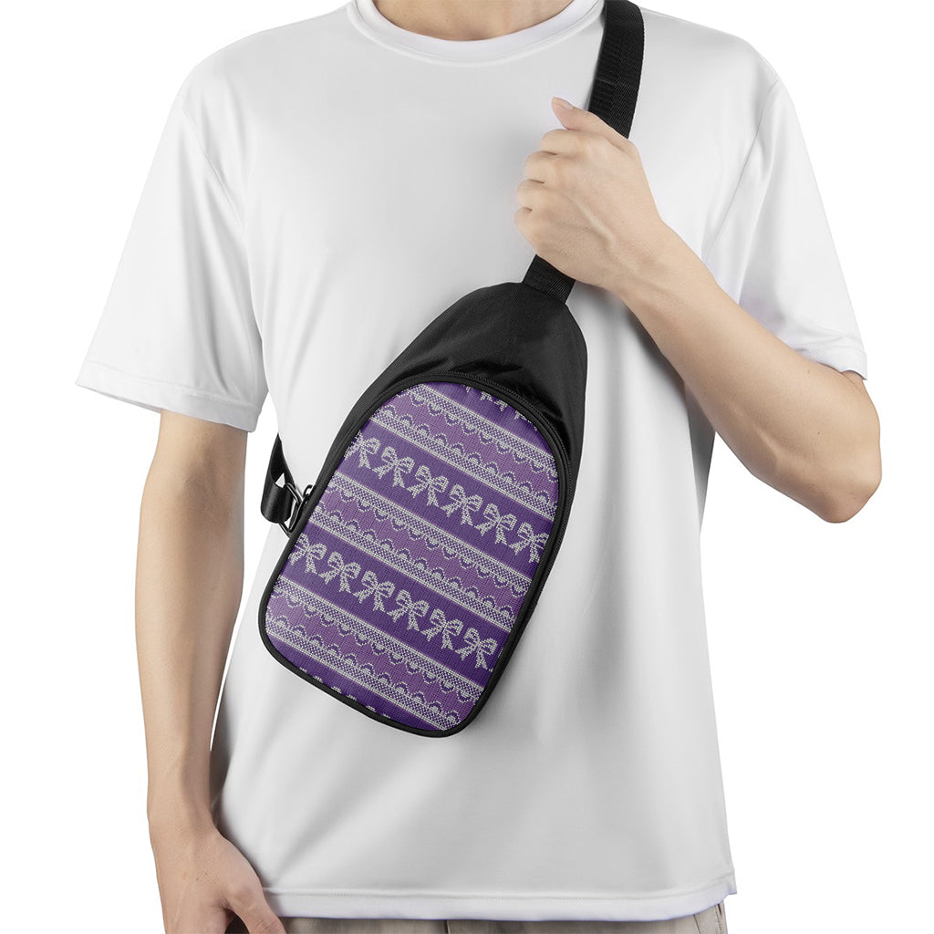 Purple Ribbon Knitted Pattern Print Chest Bag