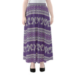 Purple Ribbon Knitted Pattern Print Chiffon Maxi Skirt