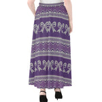Purple Ribbon Knitted Pattern Print Chiffon Maxi Skirt