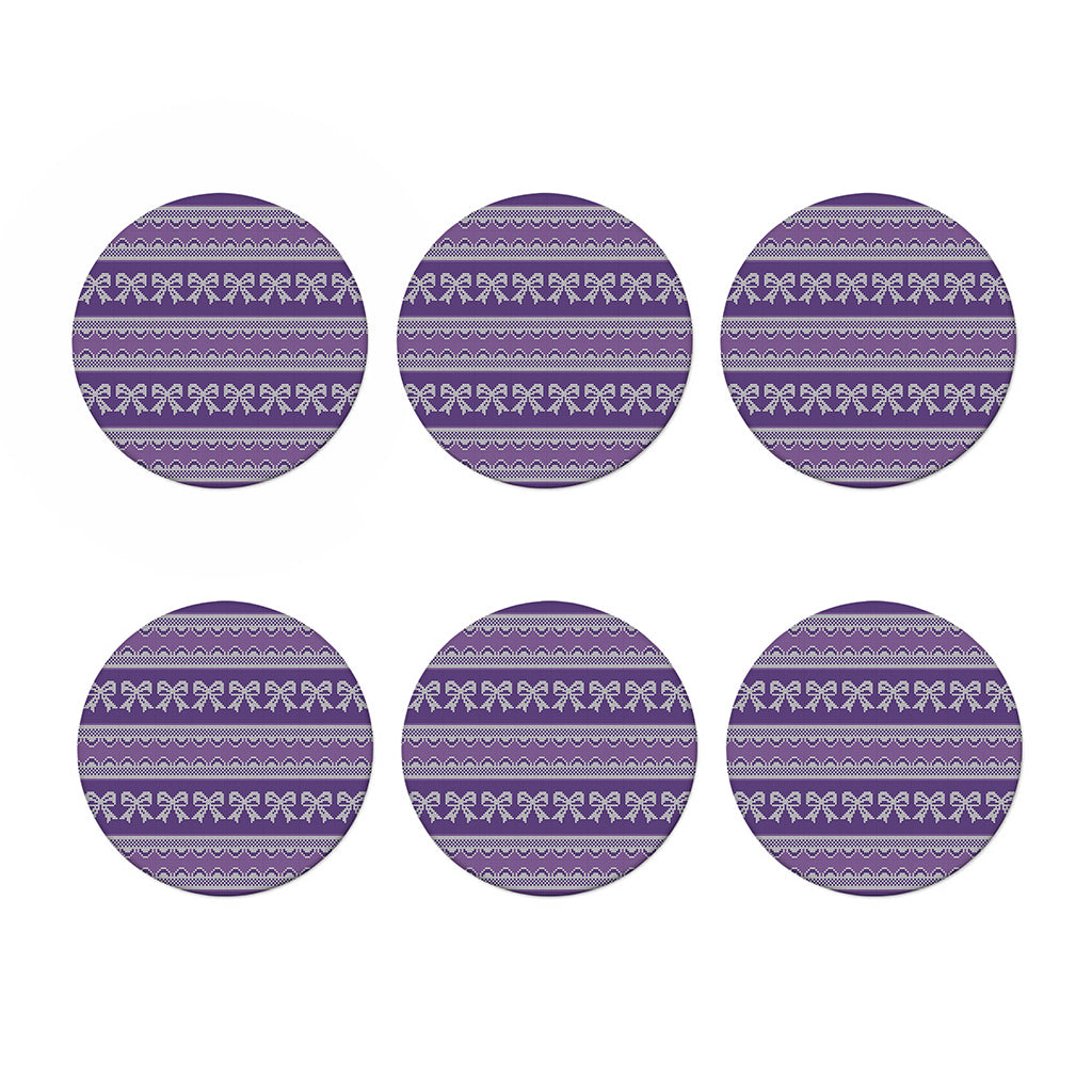 Purple Ribbon Knitted Pattern Print Coaster Set
