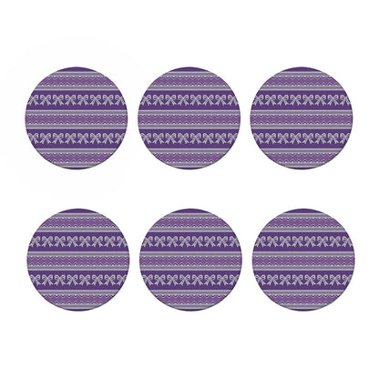 Purple Ribbon Knitted Pattern Print Coaster Set