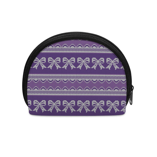Purple Ribbon Knitted Pattern Print Coin Purse