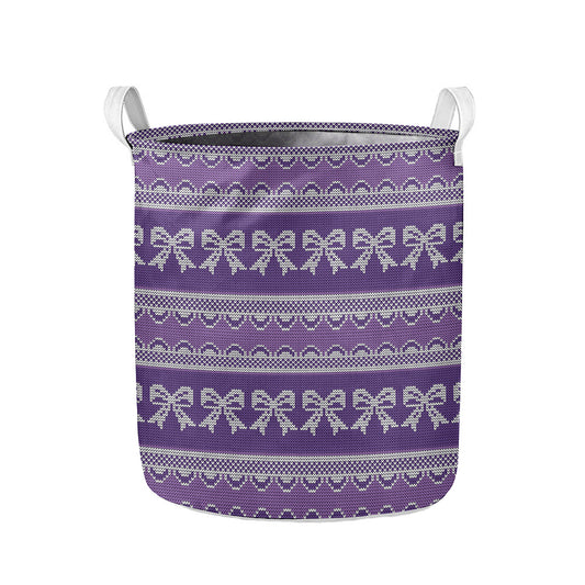 Purple Ribbon Knitted Pattern Print Collapsible Laundry Basket