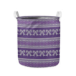Purple Ribbon Knitted Pattern Print Collapsible Laundry Basket