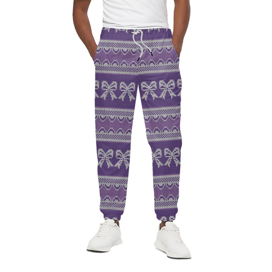 Purple Ribbon Knitted Pattern Print Cotton Pants