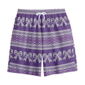 Purple Ribbon Knitted Pattern Print Cotton Shorts