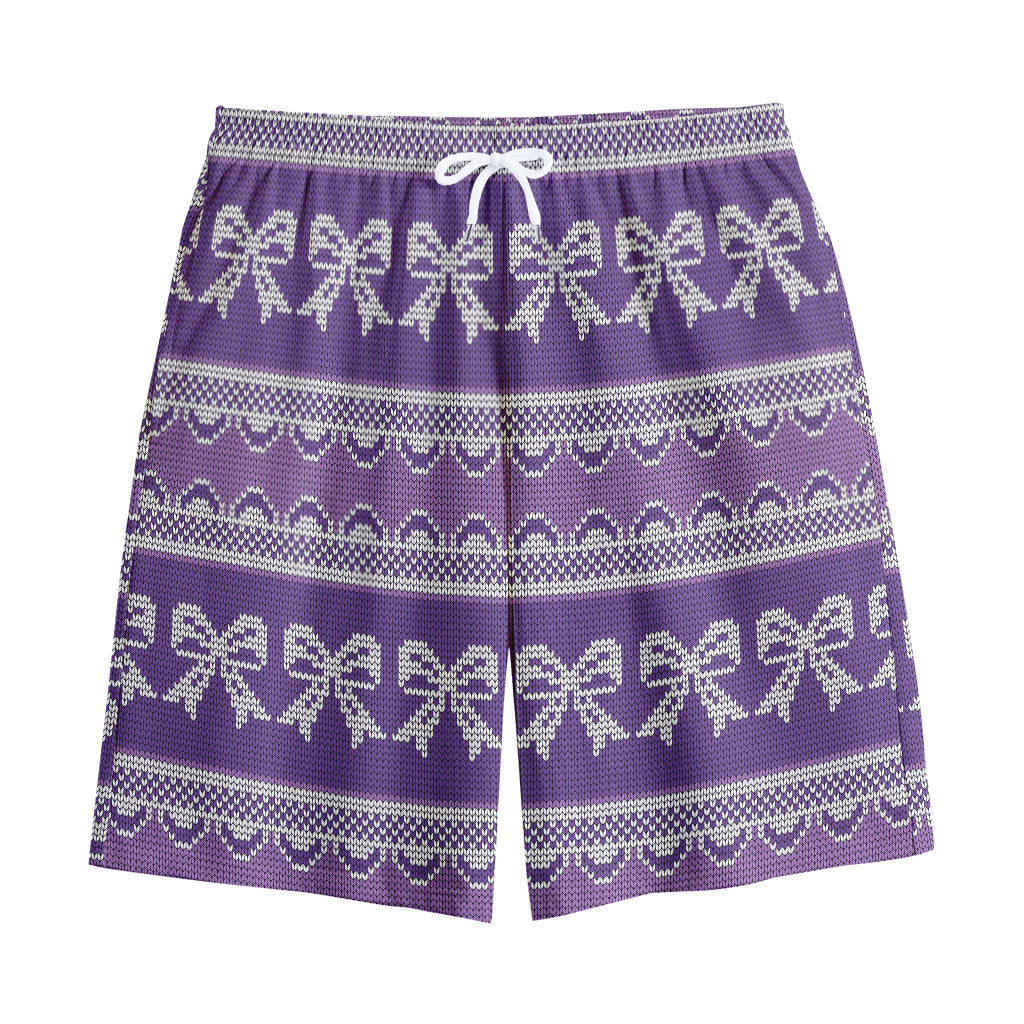 Purple Ribbon Knitted Pattern Print Cotton Shorts