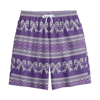 Purple Ribbon Knitted Pattern Print Cotton Shorts