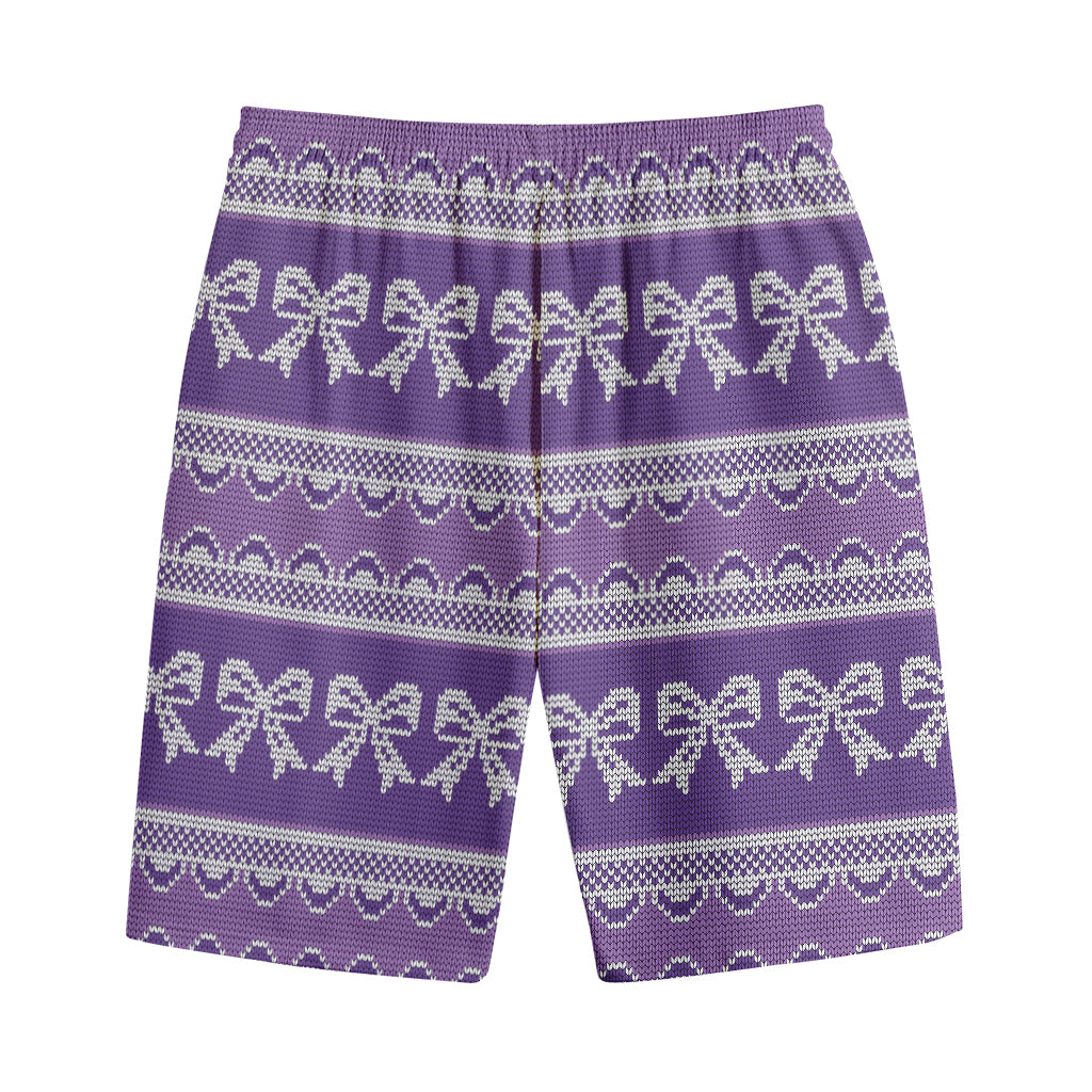 Purple Ribbon Knitted Pattern Print Cotton Shorts