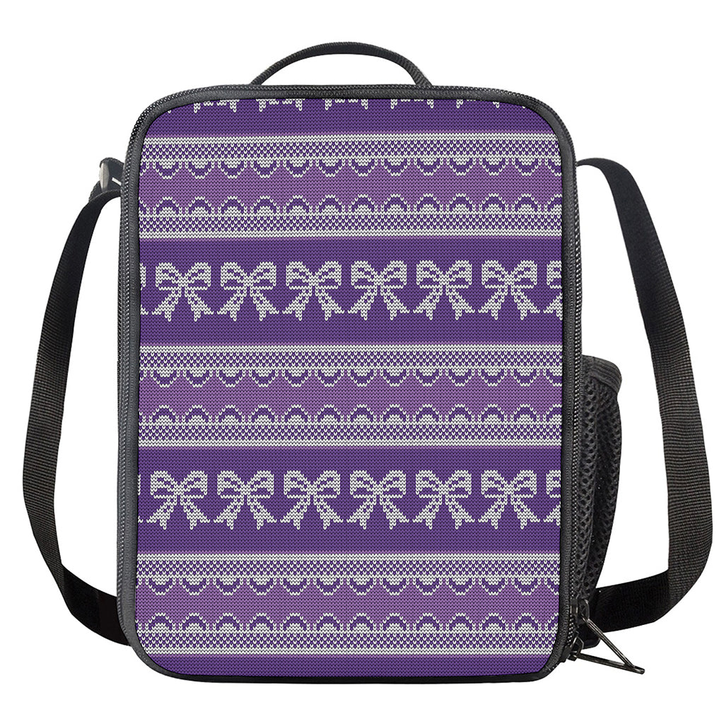 Purple Ribbon Knitted Pattern Print Crossbody Lunch Bag