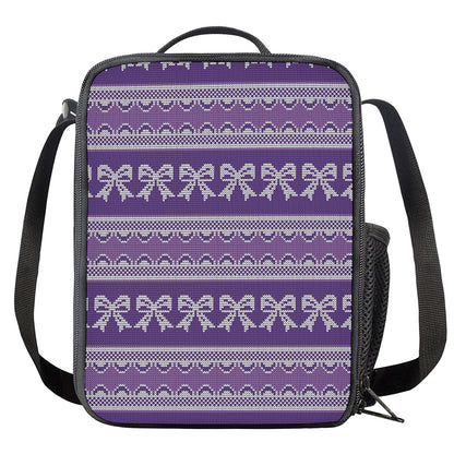 Purple Ribbon Knitted Pattern Print Crossbody Lunch Bag