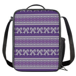 Purple Ribbon Knitted Pattern Print Crossbody Lunch Bag