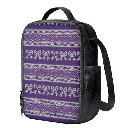 Purple Ribbon Knitted Pattern Print Crossbody Lunch Bag