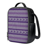 Purple Ribbon Knitted Pattern Print Crossbody Lunch Bag