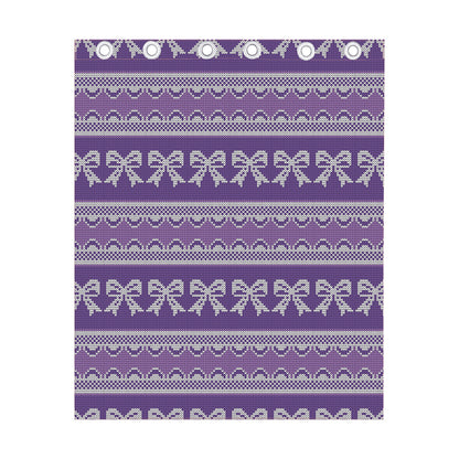 Purple Ribbon Knitted Pattern Print Curtain